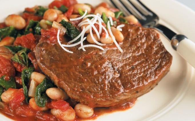 Braised Beef with Tomato-Garlic White Beans